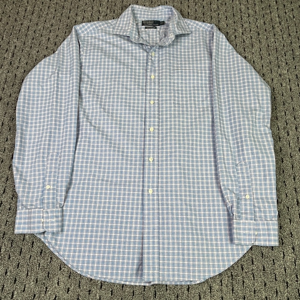 Polo Ralph Lauren Westerton Plaid Check Mens Long Sleeve Large L Blue Pink White